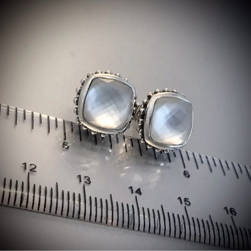 Lagos silver mother of pearl and quartz stud earrings - Picture 7 of 7